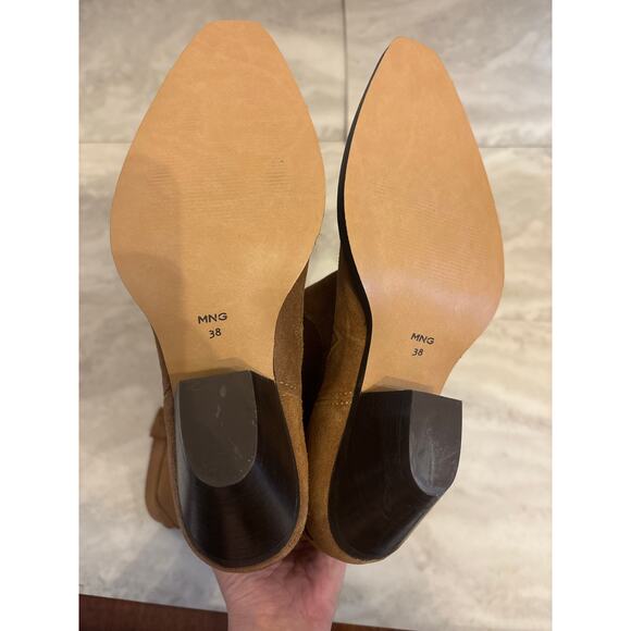 Mango MNG Women’s Leather Cowboy Boots Cutouts Brown Block Heel Size 7.5 New - Picture 5 of 10